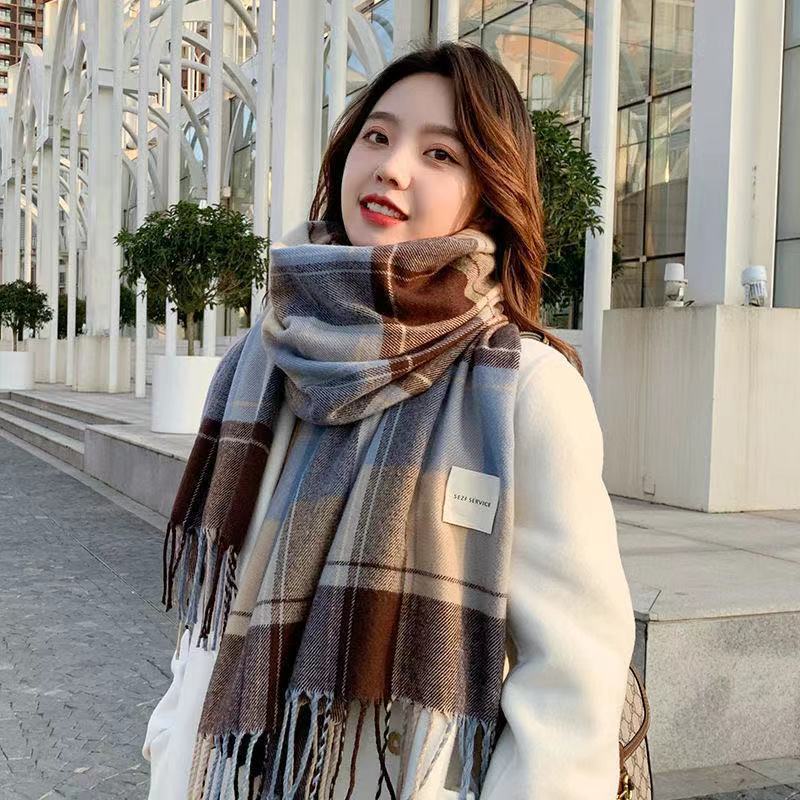 Khăn Quàng Cổ Khăn Choàng Cổ Nữ Kẻ Caro phong cách Vintage vải Len Cashmere K01