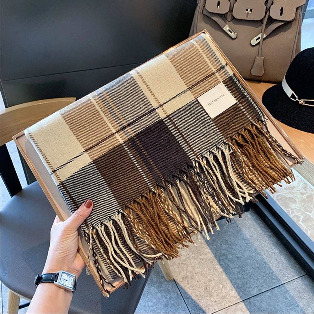 Khăn Quàng Cổ Khăn Choàng Cổ Nữ Kẻ Caro phong cách Vintage vải Len Cashmere K01