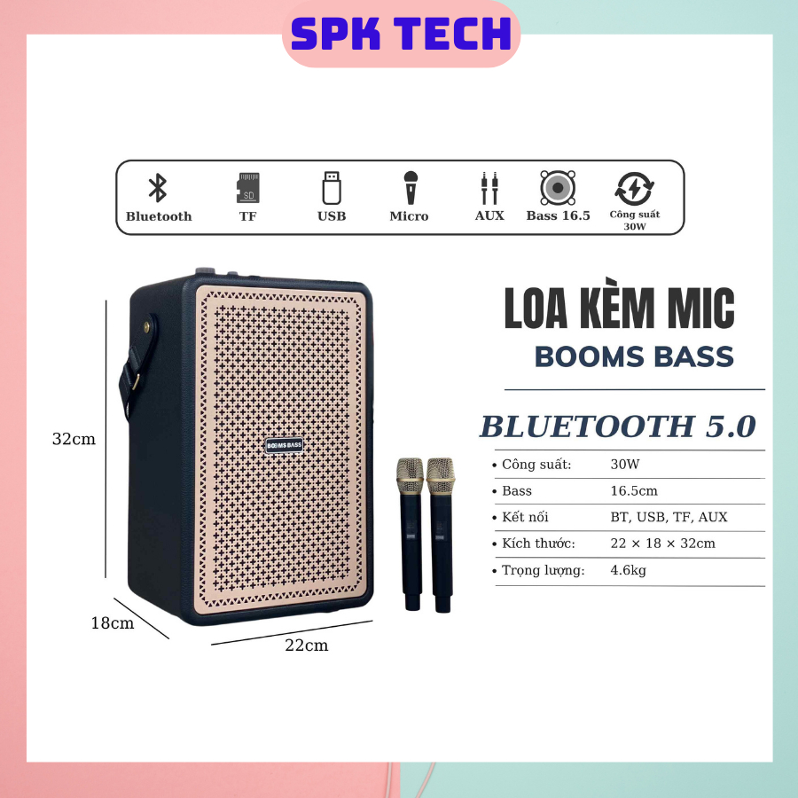 Loa Bluetooth Karaoke BOOMBASS M4203+ Kèm Mic, Output 100W Bass mạnh treble rời âm thanh đỉnh cao bảo hành chính hãng