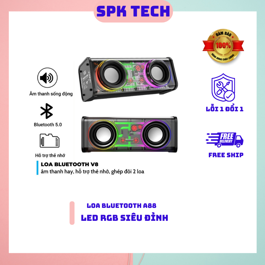 Loa Bluetooth Mini Trong Suốt A88 Công suất 10W Bluetooth: v5.0 - SPK