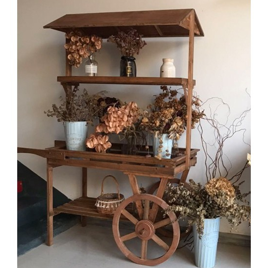 Kệ xe đựng hoa 3 tầng để đồ decor tiệm hoa nhà hàng góc quán, decor sân vườn vintage