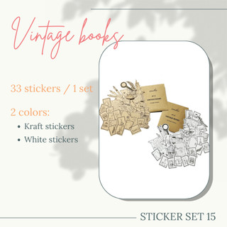 SET 15 - Vintage books: 33 stickers trang trí sổ tay, planner, bullet journal,...