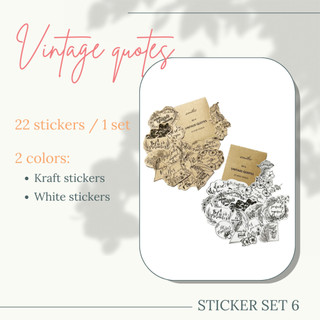 SET 6: 22 stickers Vintage quotes, họa tiết hoa lá (trang trí sổ tay, planner, bullet journal,...)
