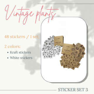 SET 3: 48 stickers họa tiết bình hoa, cành lá vintage (trang trí sổ tay, planner, bullet journal, laptop...)