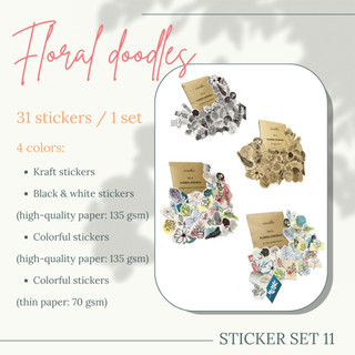 SET 11: FLORAL DOODLES - 31 stickers họa tiết hoa lá cách điệu (trang trí sổ tay, bullet journal)