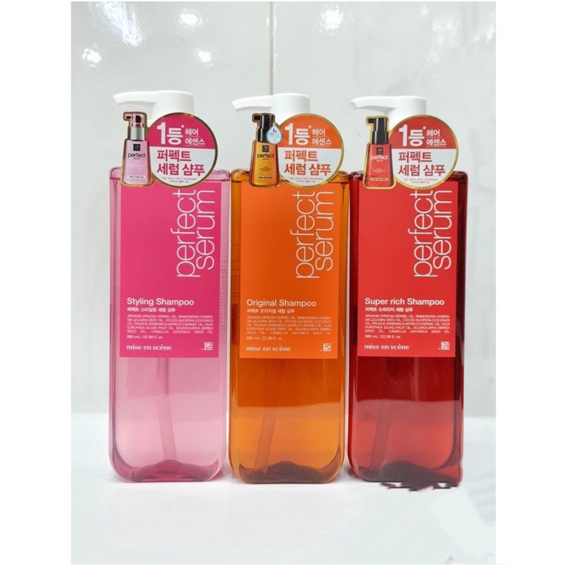 Dầu gội/xả  Tạo Nếp Tóc Mise En Scene Perfect Serum GOLDEN MOROCCO ARGAN OIL Styling Shampoo 680ml