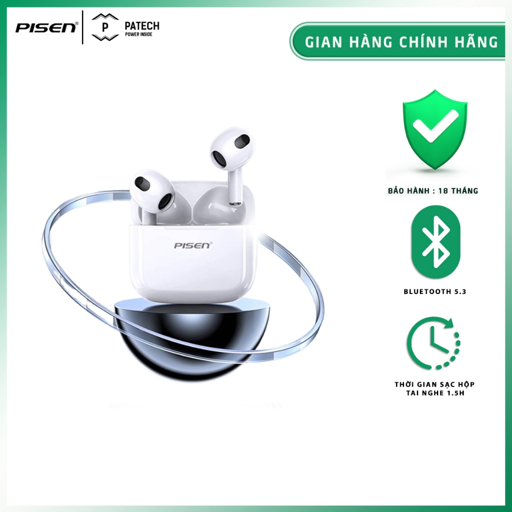 Tai nghe không dây PISEN True Wireless Buds P1,  màu Trắng, không dây, bluetooth 5.3,bảo hành 18 tháng- Hàng chính hãng