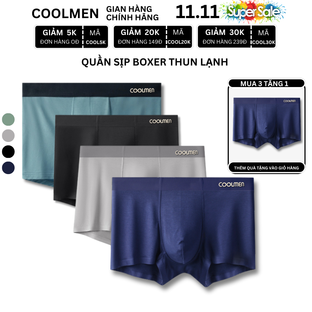 Quần sịp nam thun lạnh, Quần lót nam, dáng Trunk, kháng khuẩn mặc co dãn thoải mãi coolmen Việt Nam