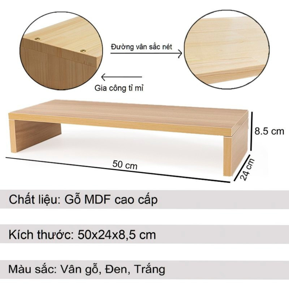 Kệ gỗ MDF kê laptop, máy tính 24cm decor bàn học, bàn làm việc văn phòng Home Decor Store