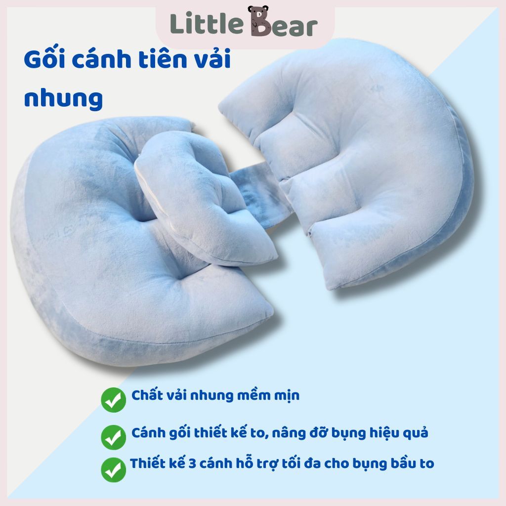 Gối cánh tiên bà bầu cao cấp, gối kê bụng bầu vải nhung mịn tặng kèm gối nhỏ - Littlebear