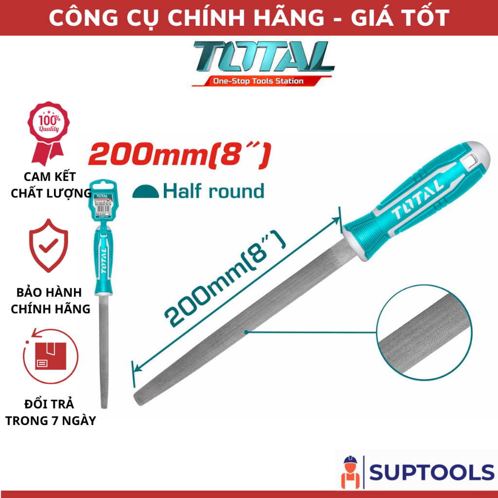 Giũa sắt hình bán nguyệt TOTAL THT91286 Dài 20cm Bào dũa sắt [Đồ nghề Chính Hãng 100%]