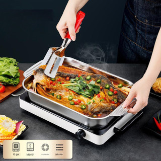 Khay đựng thực phẩm lòng sâu inox 304 dùng mọi loại bếp, khay đựng đồ ăn dung tích lớn có tay cầm tiện lợi x472