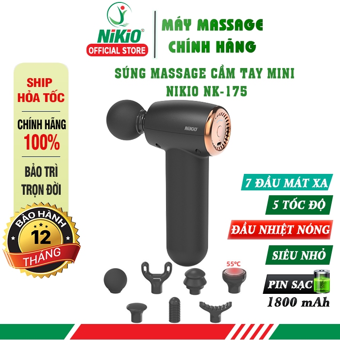Súng massage cầm tay 7 đầu Mini Nikio NK-175 - Có đầu nóng 55 độ C - 3 Màu