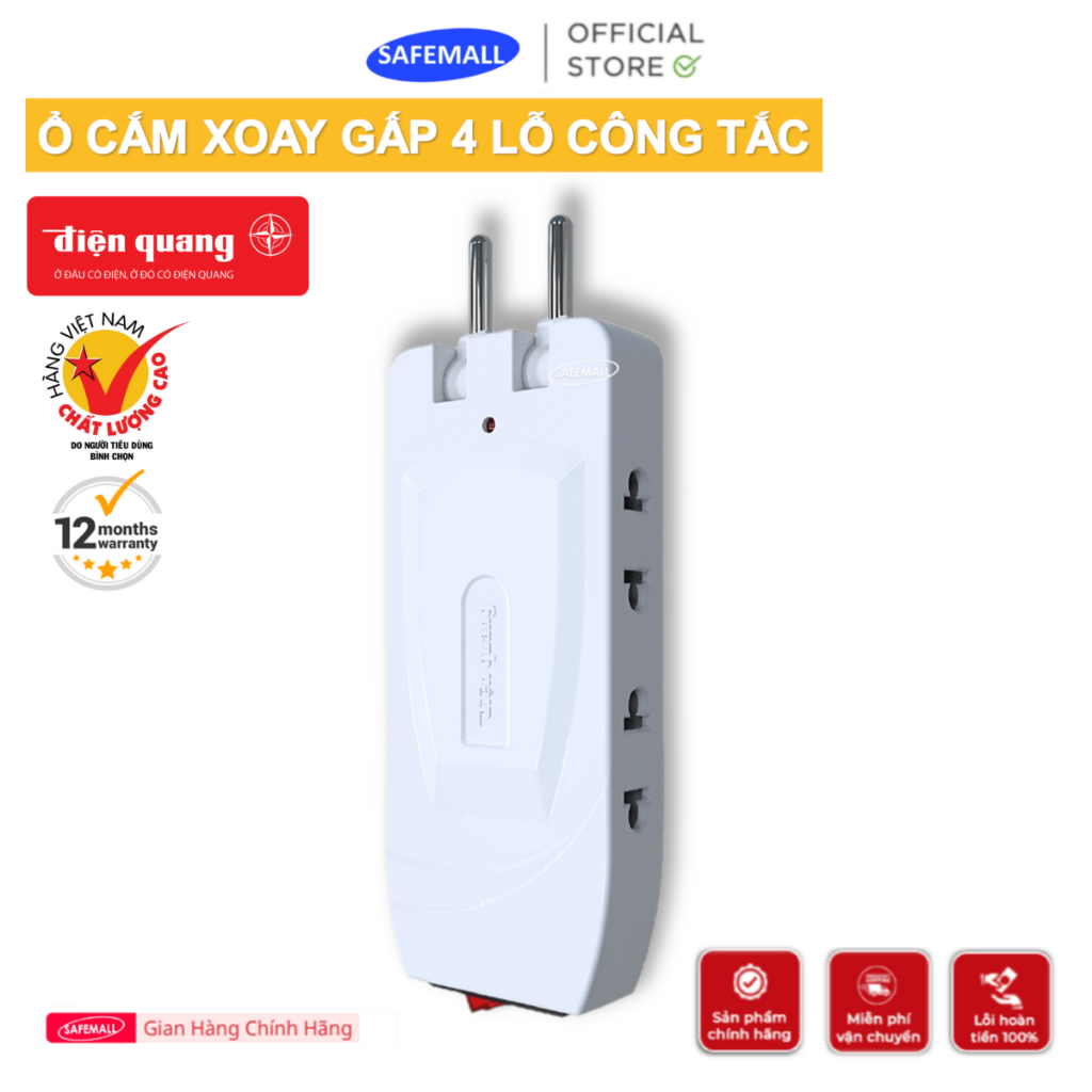 Combo Ổ cắm điện xoay gấp gọn Điện Quang ĐQ ESK RT An toàn tiện lợi - Bảo hành 12 tháng - SAFEMALL Chính Hãng