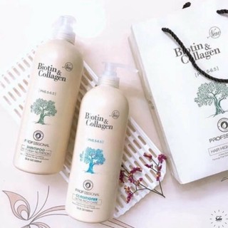 Cặp dầu gội xả biotin collagen trắng 1000ml ngăn rụng tóc, dưỡng tóc, kích thích mọc tóc
