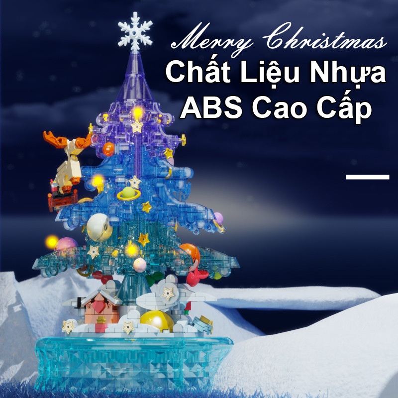 Đồ Chơi Lắp Ráp Kiểu LEGO Noel Hộp Nhạc Cây Thông Pha Lê Chirstmas Tree Có Nhạc Và Đèn D1003-D1004 Với 500+ PCS