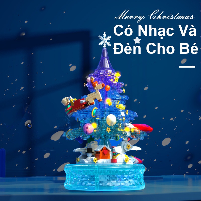 Đồ Chơi Lắp Ráp Kiểu LEGO Noel Hộp Nhạc Cây Thông Pha Lê Chirstmas Tree Có Nhạc Và Đèn D1003-D1004 Với 500+ PCS
