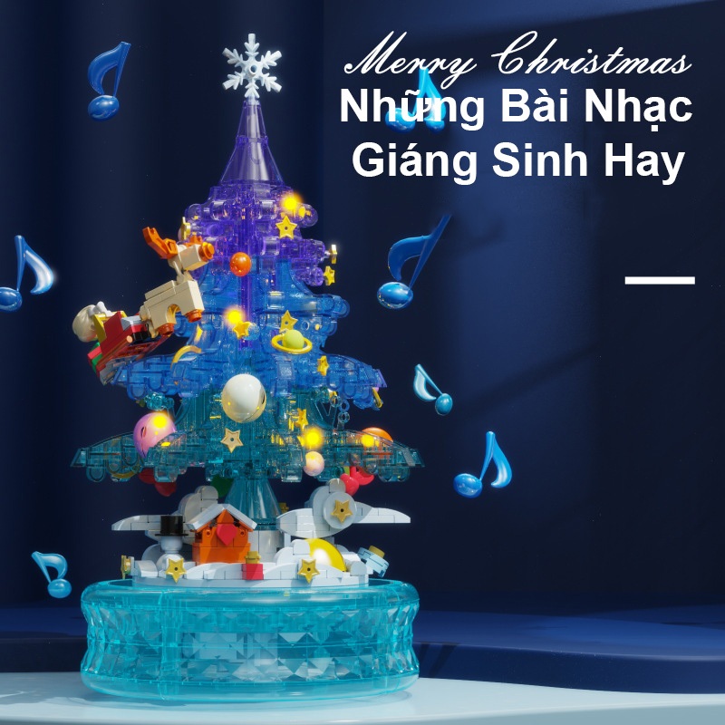 Đồ Chơi Lắp Ráp Kiểu LEGO Noel Hộp Nhạc Cây Thông Pha Lê Chirstmas Tree Có Nhạc Và Đèn D1003-D1004 Với 500+ PCS