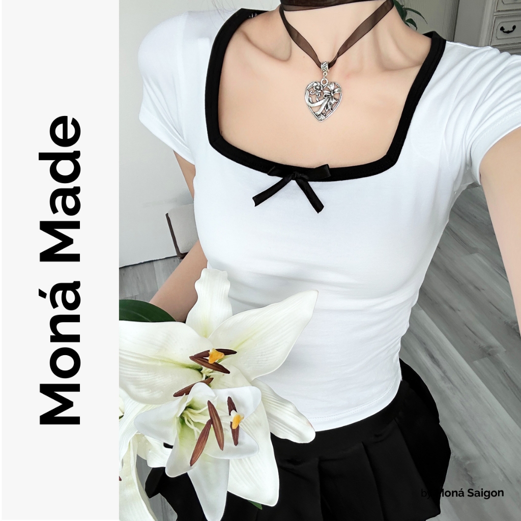 Áo thun form ôm gắn nơ MONÁ - KLARA
