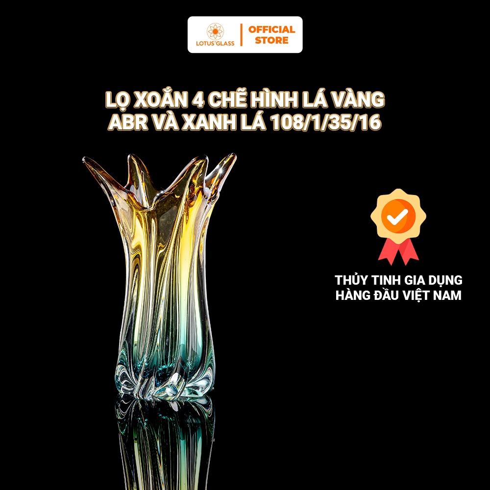 Lọ Xoắn 4 Chẽ Hình Lá Vàng ABR/Xanh Lá Thuỷ Tinh LOTUS GLASS Hàng Cao Cấp Chính Hãng, mã T108/1/35/16