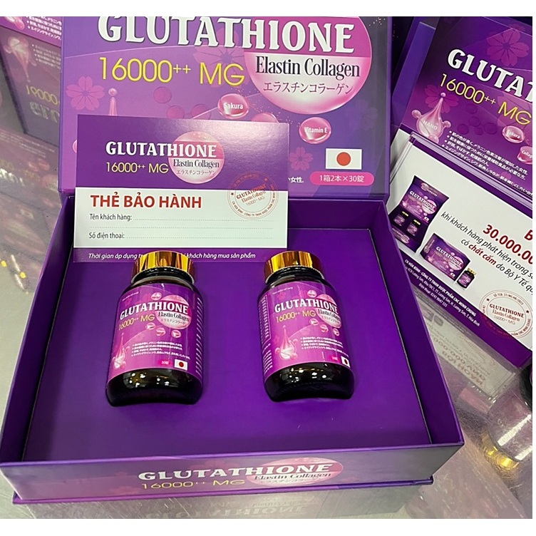 Viên uống trắng da, Glutathione 16000mg collagen + C, giảm nám, mờ thâm, nâng tone toàn thân body