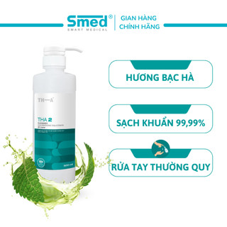 Dung dịch rửa tay sát khuẩn thường quy THA 2 hương bạc hà, tăng cường dưỡng ẩm chai 500ml