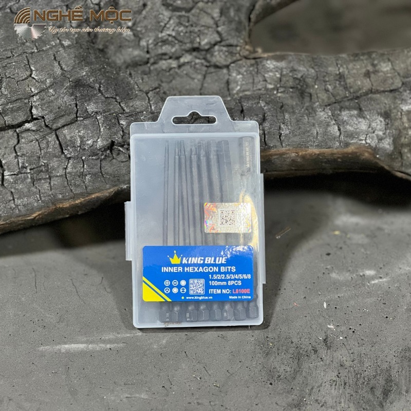 Bộ vít đầu lục giác King blue L8100E 8 chi tiết bằng thép S2 siêu cứng chính hãng Nghề Mộc