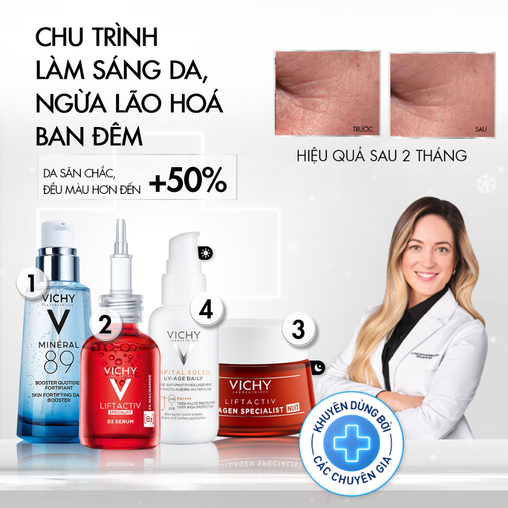 Bộ sản phẩm giảm thâm nám, đốm nâu và dưỡng da, làm sáng da ban đêm Vichy Liftactiv Collagen Specialist nuit