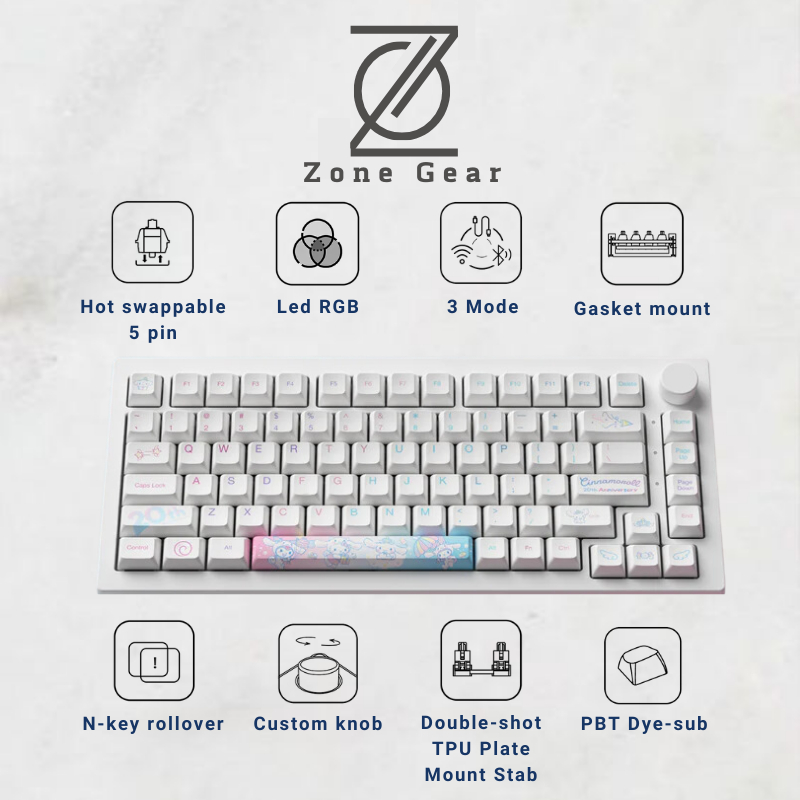 Bàn phím cơ AKKO 5075B Plus Cinnamoroll - layout 75%  - keycap Cinnamoroll phiên bản giới hạn