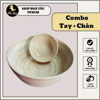 (SHIP HOẢ TỐC TPHCM) Combo  1 Chậu Tre Ngâm Chân + 1 Chậu Ngâm Tay Dùng Cho Spa - Nail