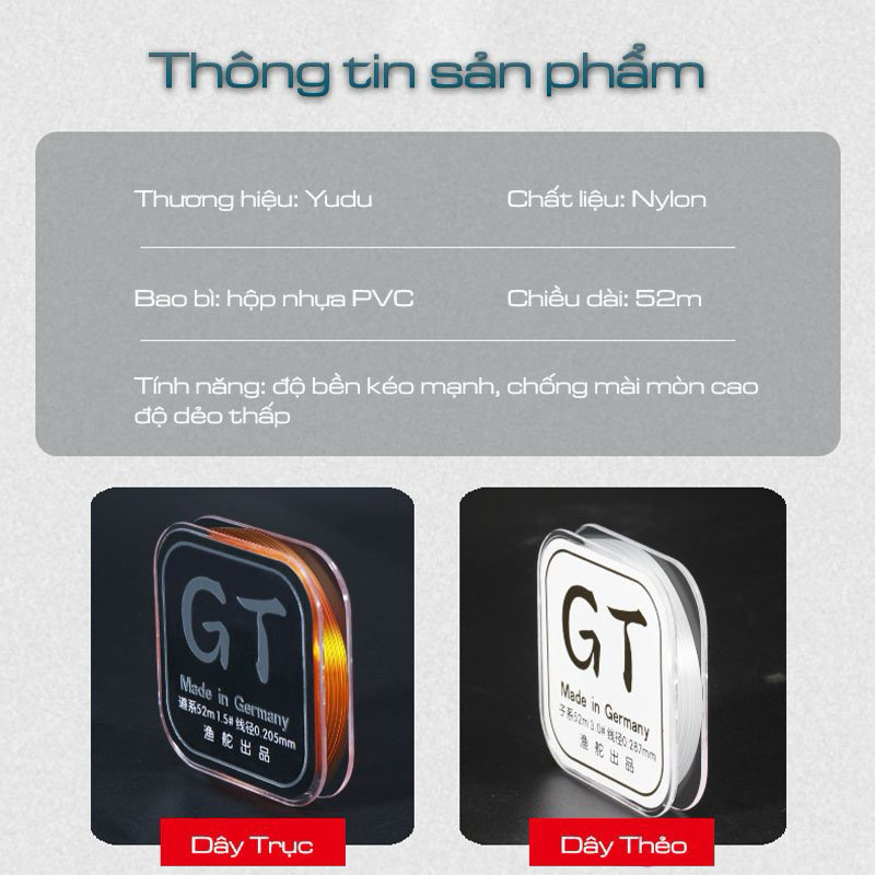 Cước câu cá tàng hình GT cao cấp 52m dùng làm trục và làm thẻo