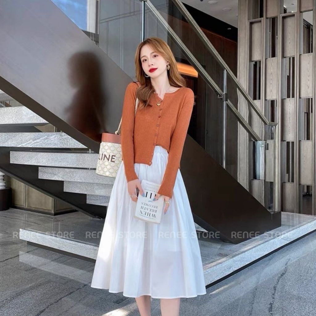 Áo len tăm khuy nhỏ dài tay, Áo khoác cardigan nữ dáng vừa A1142