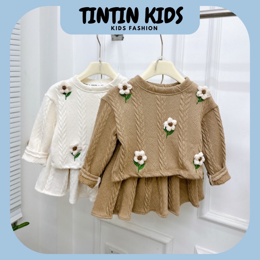 Sét váy len thừng đính hoa cho bé gái, bộ đồ cho bé 8-18kg