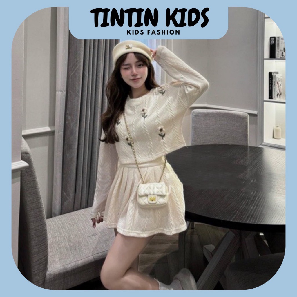 Sét váy len thừng đính hoa cho bé gái, bộ đồ cho bé 8-18kg