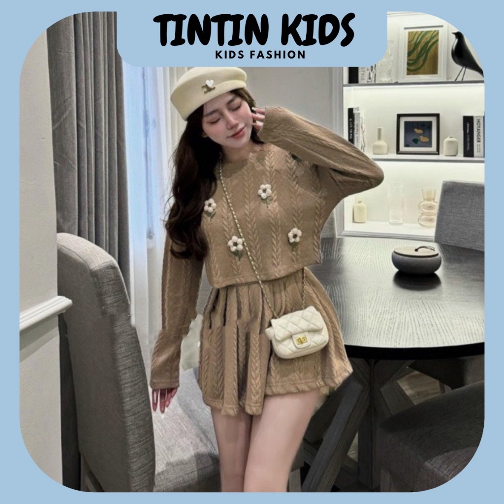 Sét váy len thừng đính hoa cho bé gái, bộ đồ cho bé 8-18kg