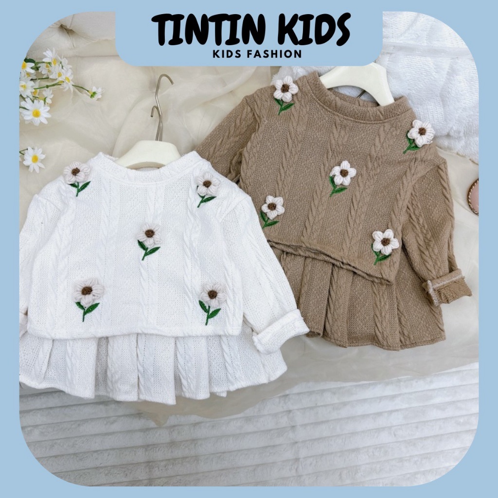 Sét váy len thừng đính hoa cho bé gái, bộ đồ cho bé 8-18kg