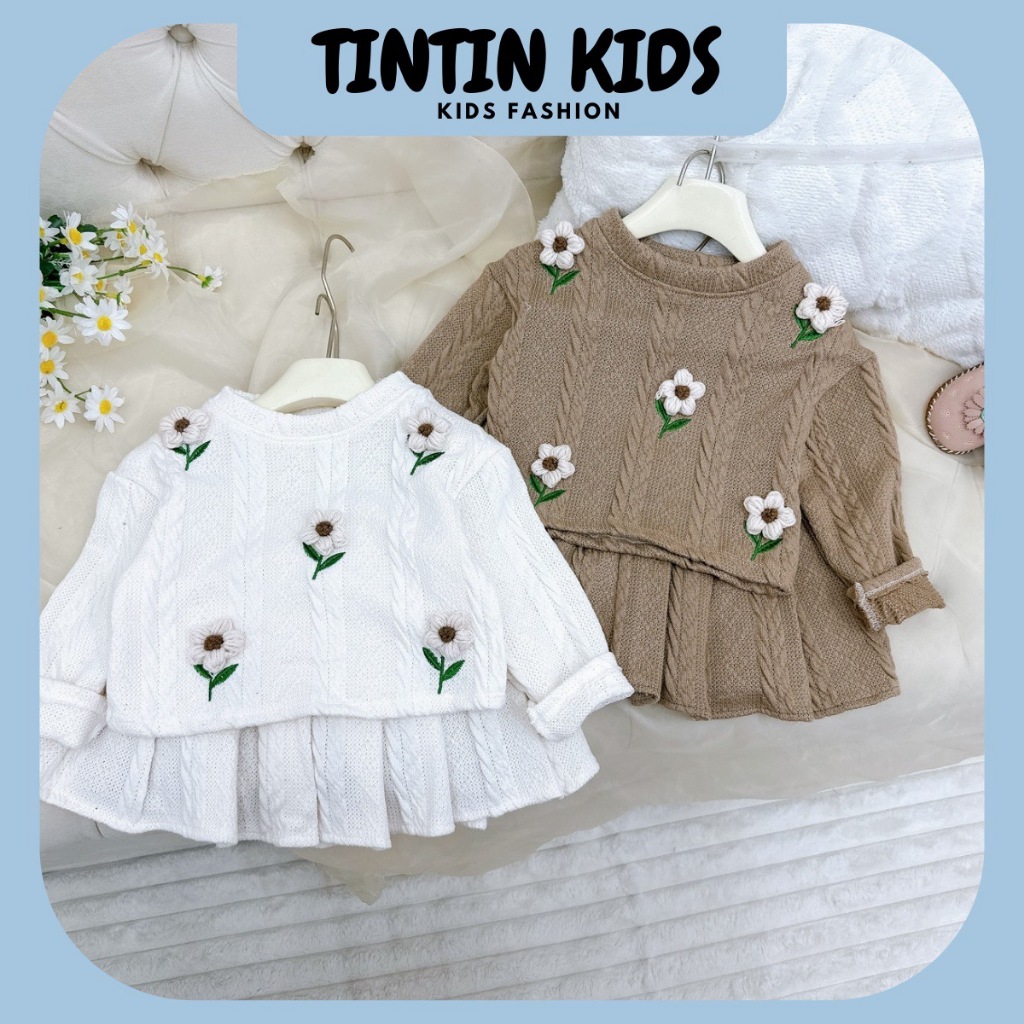 Sét váy len thừng đính hoa cho bé gái, bộ đồ cho bé 8-18kg