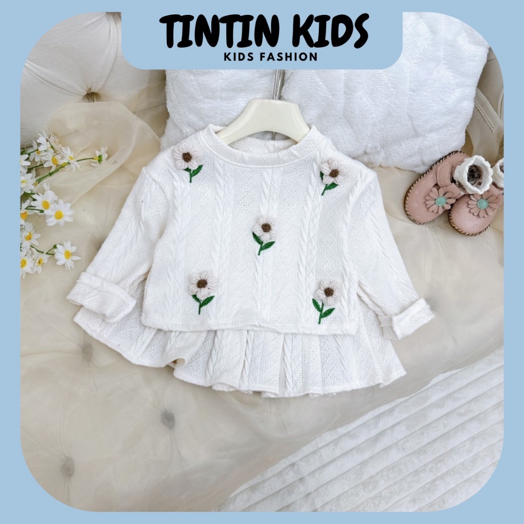 Sét váy len thừng đính hoa cho bé gái, bộ đồ cho bé 8-18kg