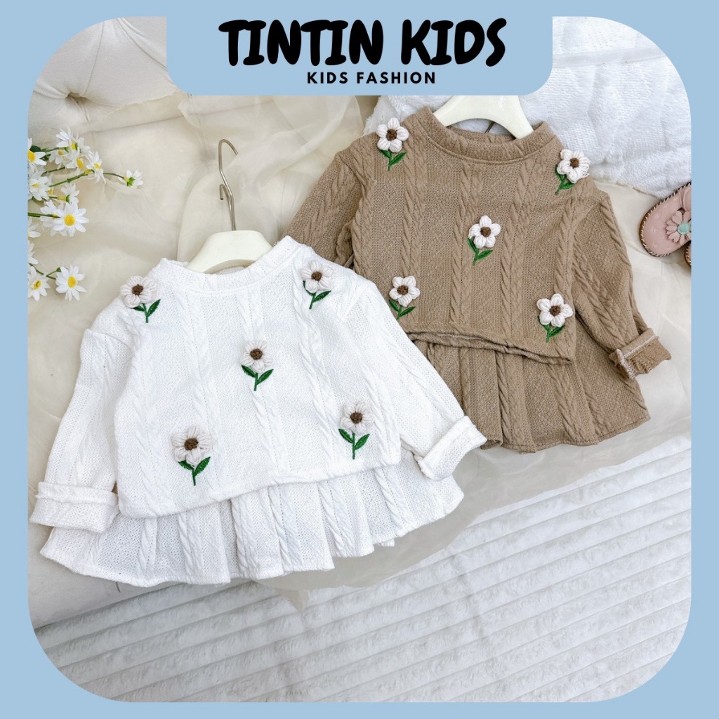 Sét váy len thừng đính hoa cho bé gái, bộ đồ cho bé 8-18kg