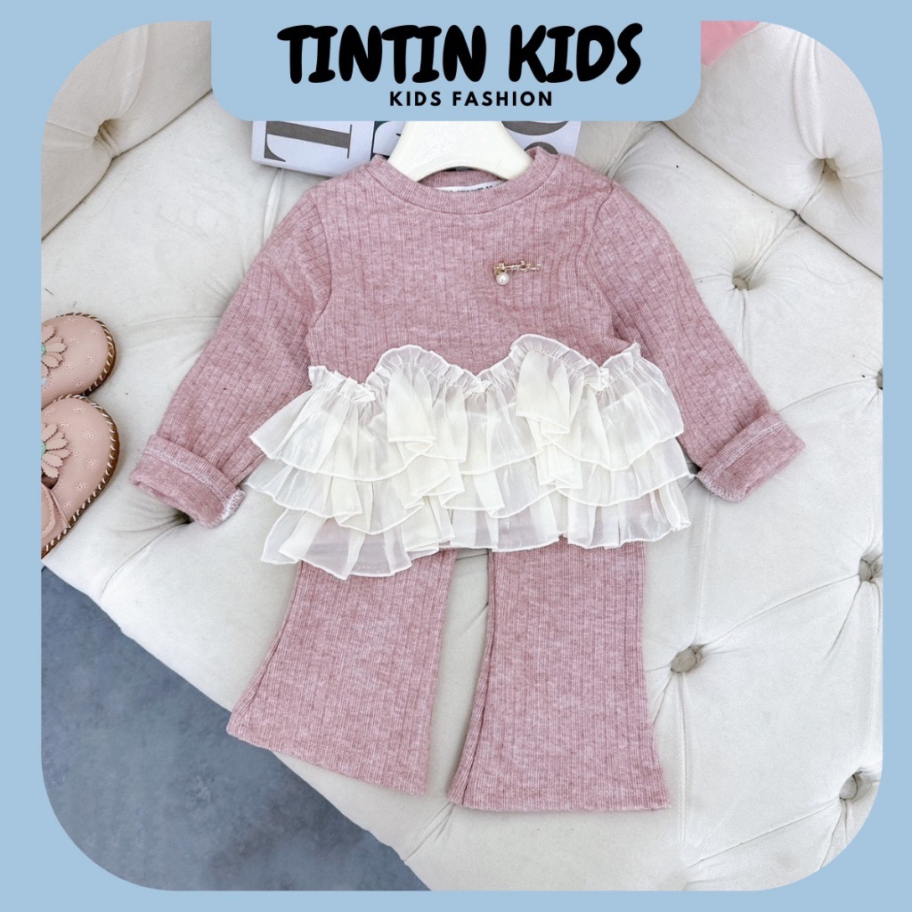 Bộ len lông thỏ phối ren miu miu cho bé gái, bộ đồ cho bé 7-18kg