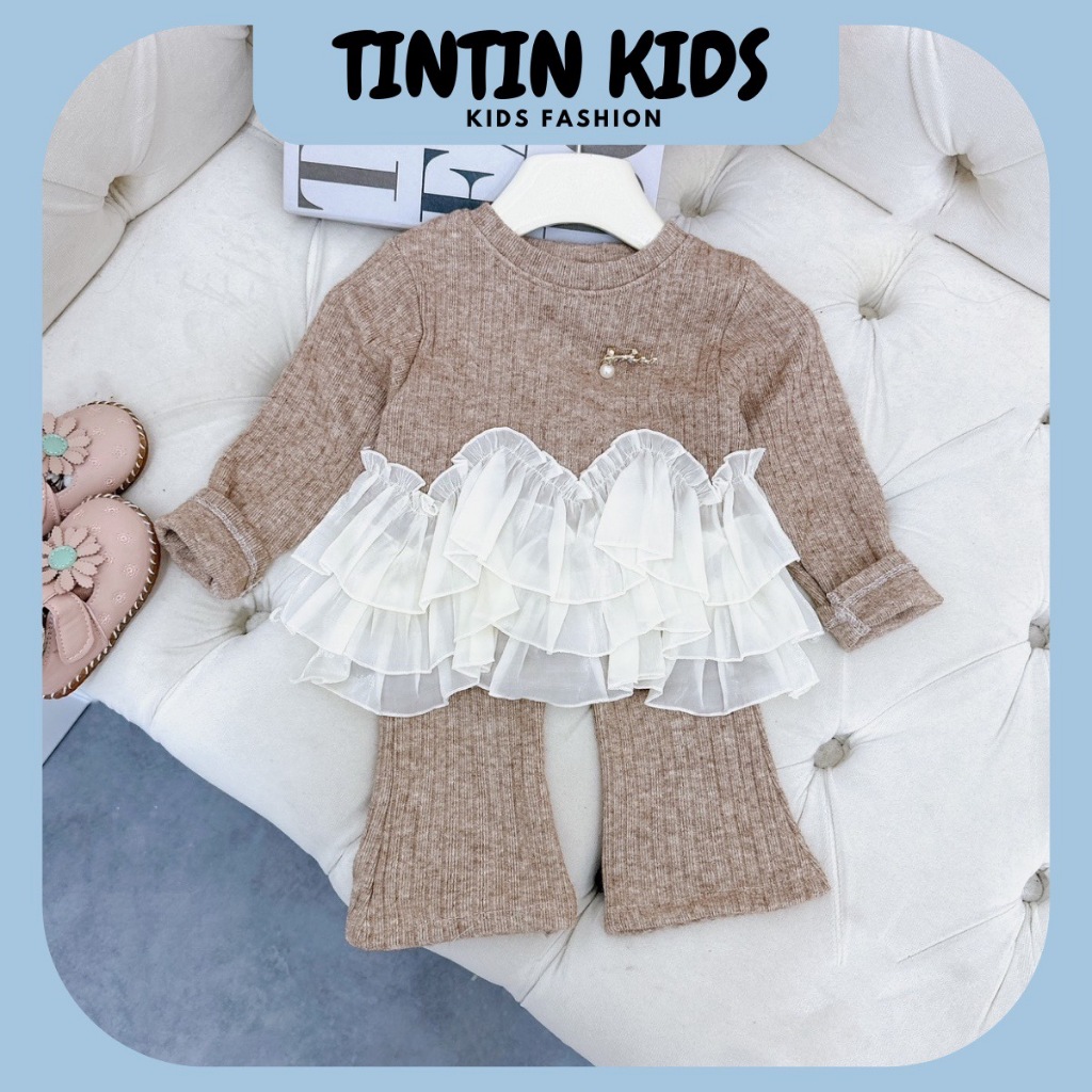 Bộ len lông thỏ phối ren miu miu cho bé gái, bộ đồ cho bé 7-18kg