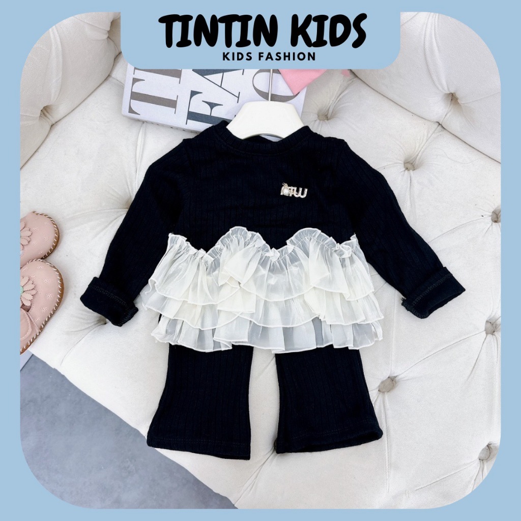 Bộ len lông thỏ phối ren miu miu cho bé gái, bộ đồ cho bé 7-18kg