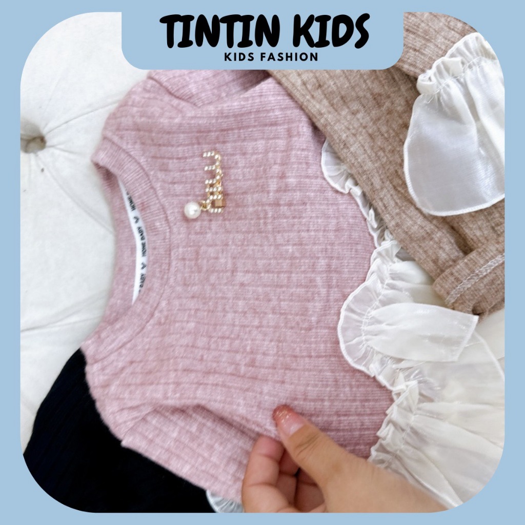 Bộ len lông thỏ phối ren miu miu cho bé gái, bộ đồ cho bé 7-18kg