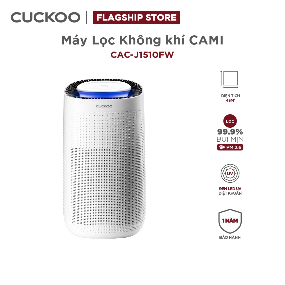 Máy lọc không khí Cuckoo 45m2 CAC-J1510FW/WHCKV - 3 in 1 HEPA- lọc bụi mịn PMO.3- đèn cảnh báo chất lượng không khí- Bảo