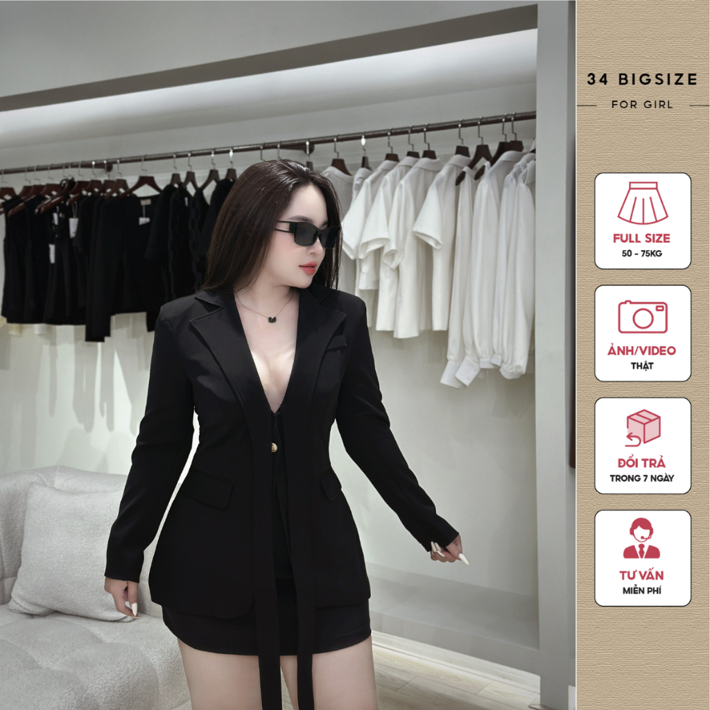Áo vest phối 2 dây 34AK022 hàng thiết kế cao cấp 34 BIGSIZE, áo vest bigsize 2 lớp form chuẩn mặc cực tôn dáng