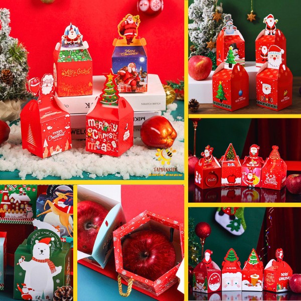 Hộp Đựng Quà Noel Cho Bé Yêu , Hộp Quà Giấy Giáng Sinh Nắp Hộp 3D nhiều màu sắc