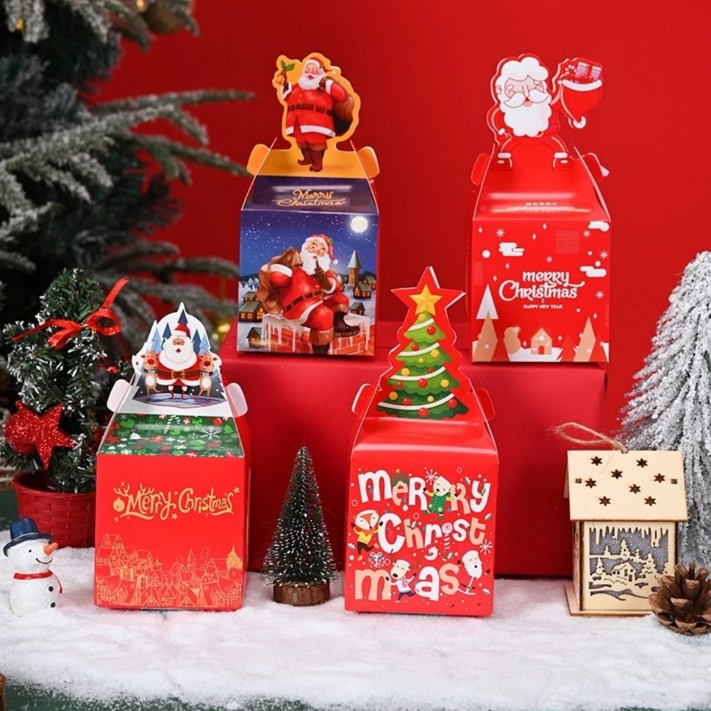 Hộp Đựng Quà Noel Cho Bé Yêu , Hộp Quà Giấy Giáng Sinh Nắp Hộp 3D nhiều màu sắc
