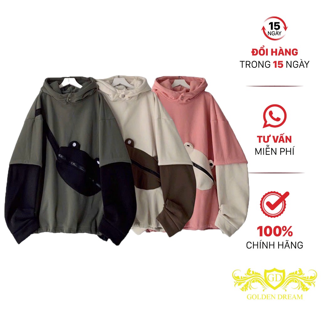 Aó Hoodie Nam Nữ Phối Túi Ngực Chéo Cưc Xinh Nút Cổ Cá Tính GOLDEN DREAM TP0281