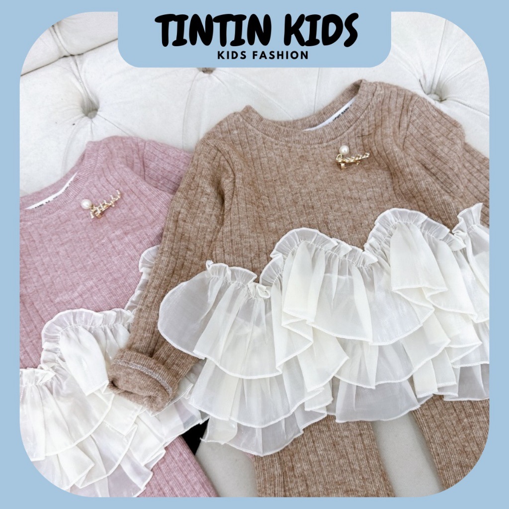 Bộ len lông thỏ phối ren miu miu cho bé gái, bộ đồ cho bé 7-18kg