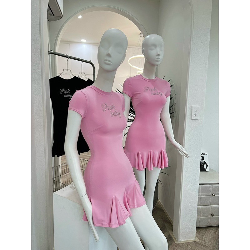 Đầm body nữ đính đá form ôm+xòe đuôi cá/Đầm body nữ tay ngắn cổ tròn đính đá